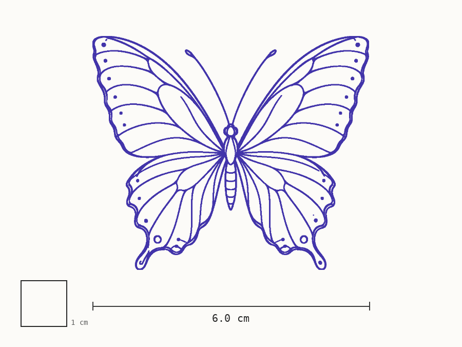Fine line butterfly transfer stencil at 6 cm wide