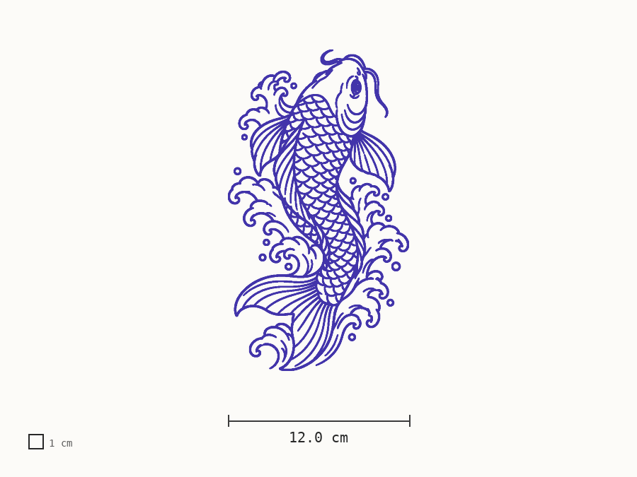 Japanese koi with waves line stencil at 12 cm wide