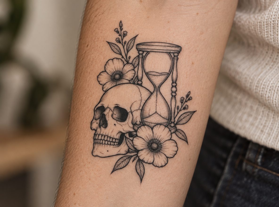 Memento Mori tattoo idea (AI-generated preview)