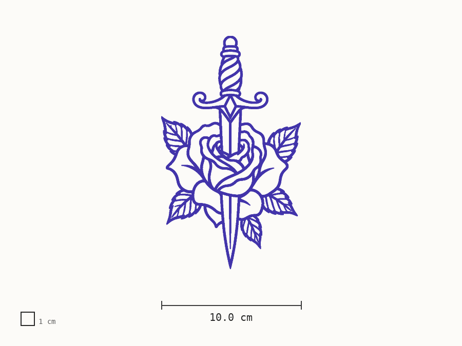 Traditional rose & dagger line stencil at 10 cm wide