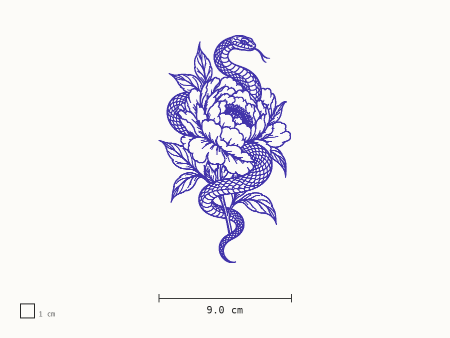 Fine line snake & peony line stencil at 9 cm wide