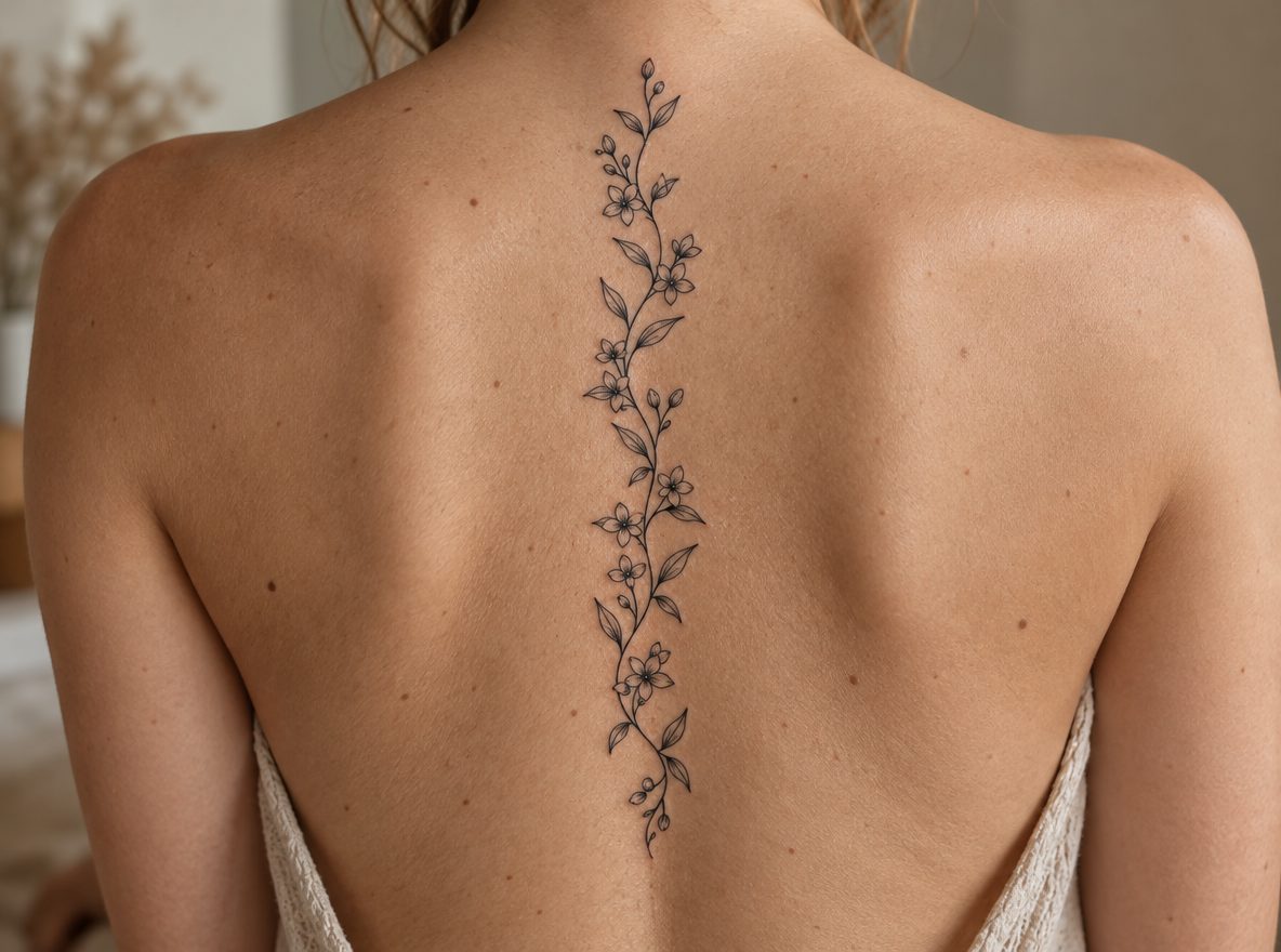 Fine Line Spine tattoo idea (AI-generated preview)