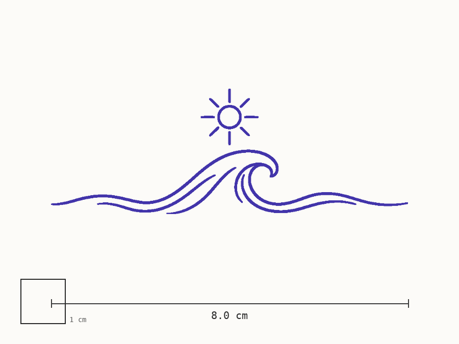 Minimal wave & sun transfer stencil at 8 cm wide